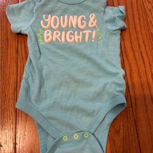 12 months Young and Bright teal snap bodysuit onesie for baby! Fun short sleeve